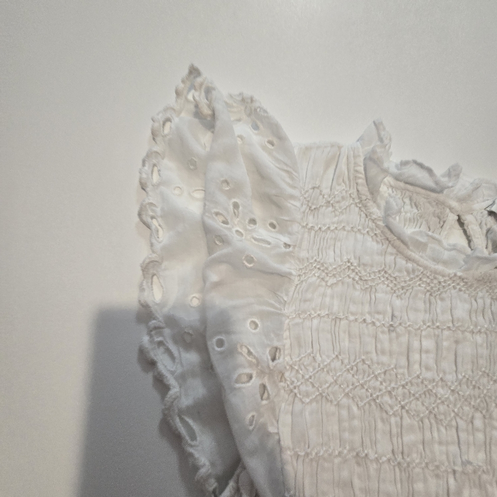 Sea New York Addie Eyelet Dress Off-White A-line Short Sleeves Mock Neck Size L - Picture 6 of 12